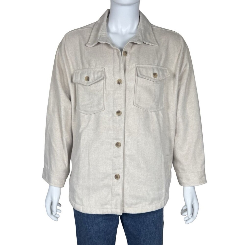 Members Mark Womens XXL 2XL Shacket Jacket Button Up Pockets Warm Beige New